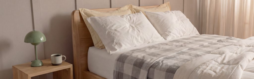 Habitación decorada con sábanas de invierno en Arredo