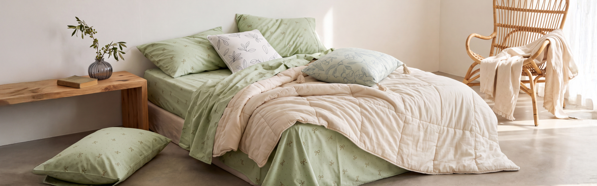 Dormitorio decorado con textiles de Arredo para disfrutar la primavera en casa.
